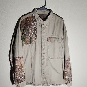 Game Winner Shirt Men's Camo Accent tan button down hunting duck deer 3xl